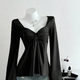 Black Twist-Front Flare Sleeve Top