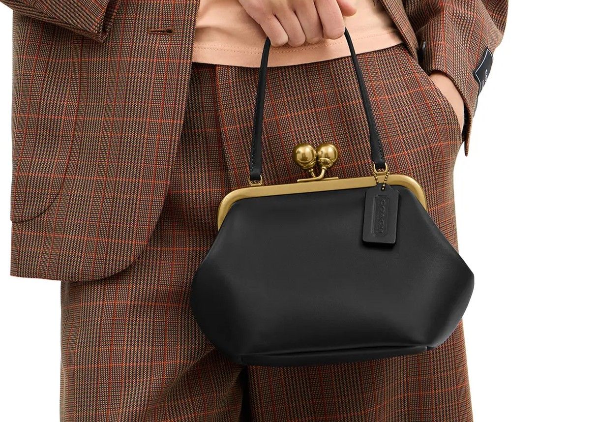 Black Kiss-Lock Top-Handle Bag