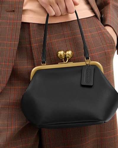 Black Kiss-Lock Top-Handle Bag