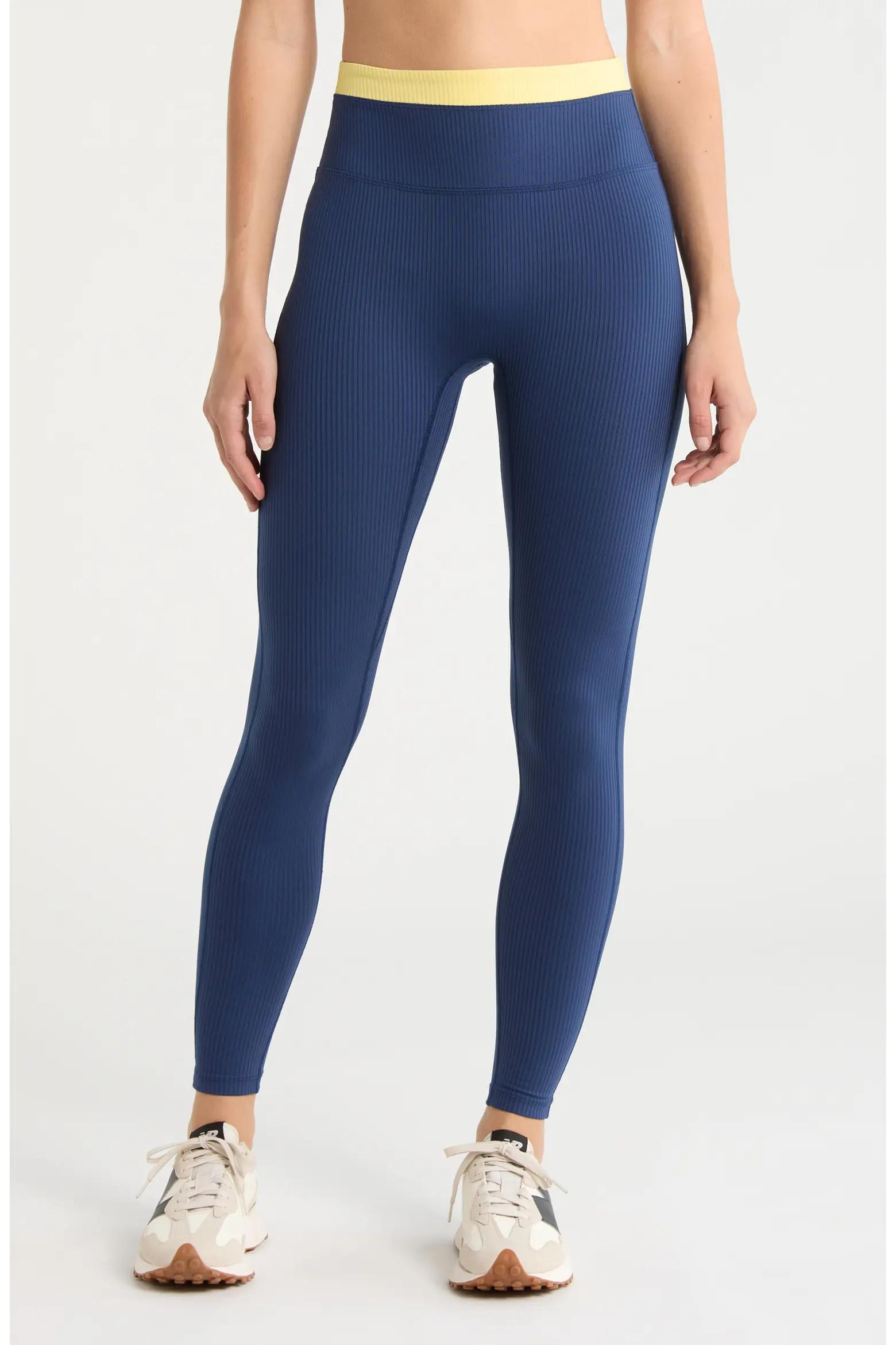 Navy Contrast-Waist Leggings