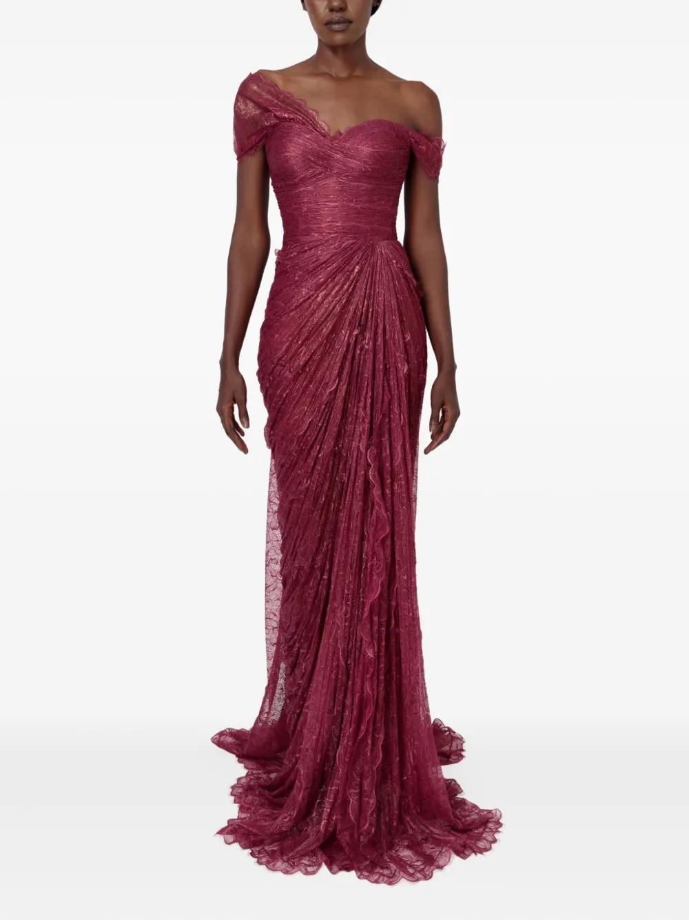 Burgundy Lace Off-Shoulder Gown Detail