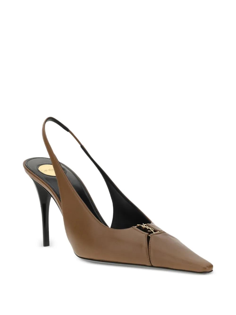 Taupe Leather Slingback Pumps