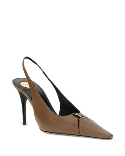 Taupe Leather Slingback Pumps