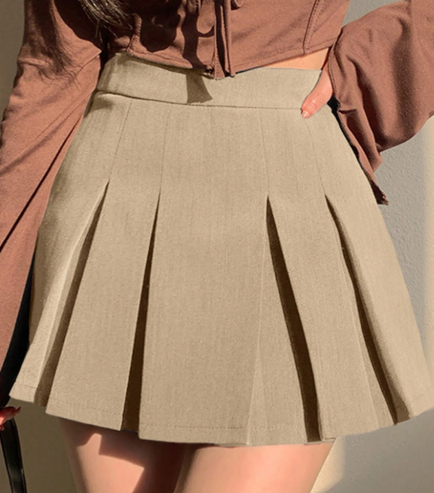 Taupe Pleated Mini Skirt