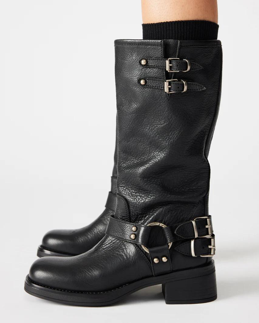 Black Buckled Biker Boots