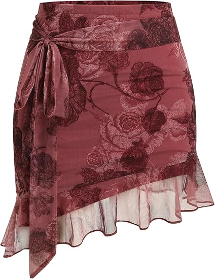 Burgundy Ruffle Mini Skirt