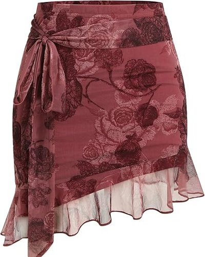 Burgundy Ruffle Mini Skirt