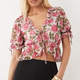 Pink Floral Peplum Ruched Crop Top