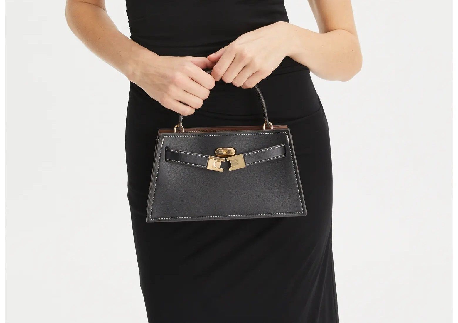 Black Structured Top-Handle Bag