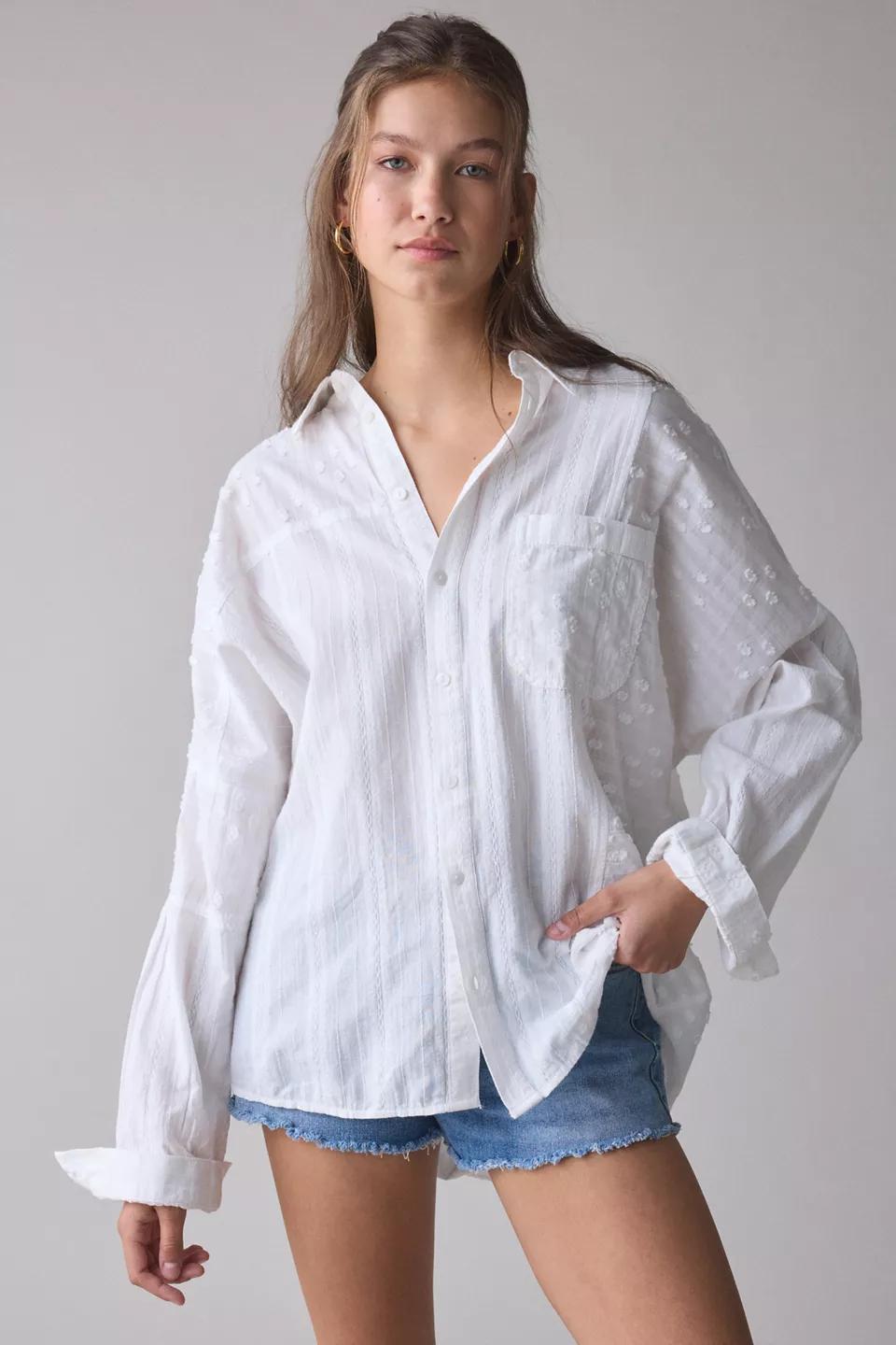 White Textured Oversized Shirt