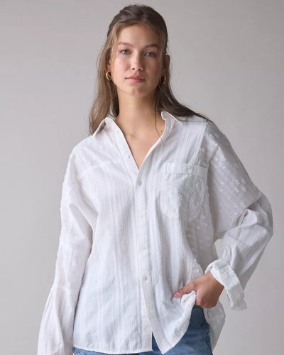Weißes strukturiertes Oversize-Hemd