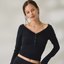 Black Long-Sleeve Henley Crop Top