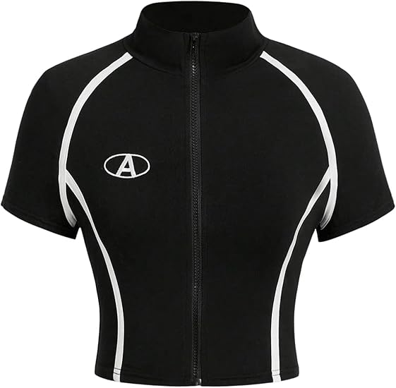 Black Short-Sleeve Zip Top