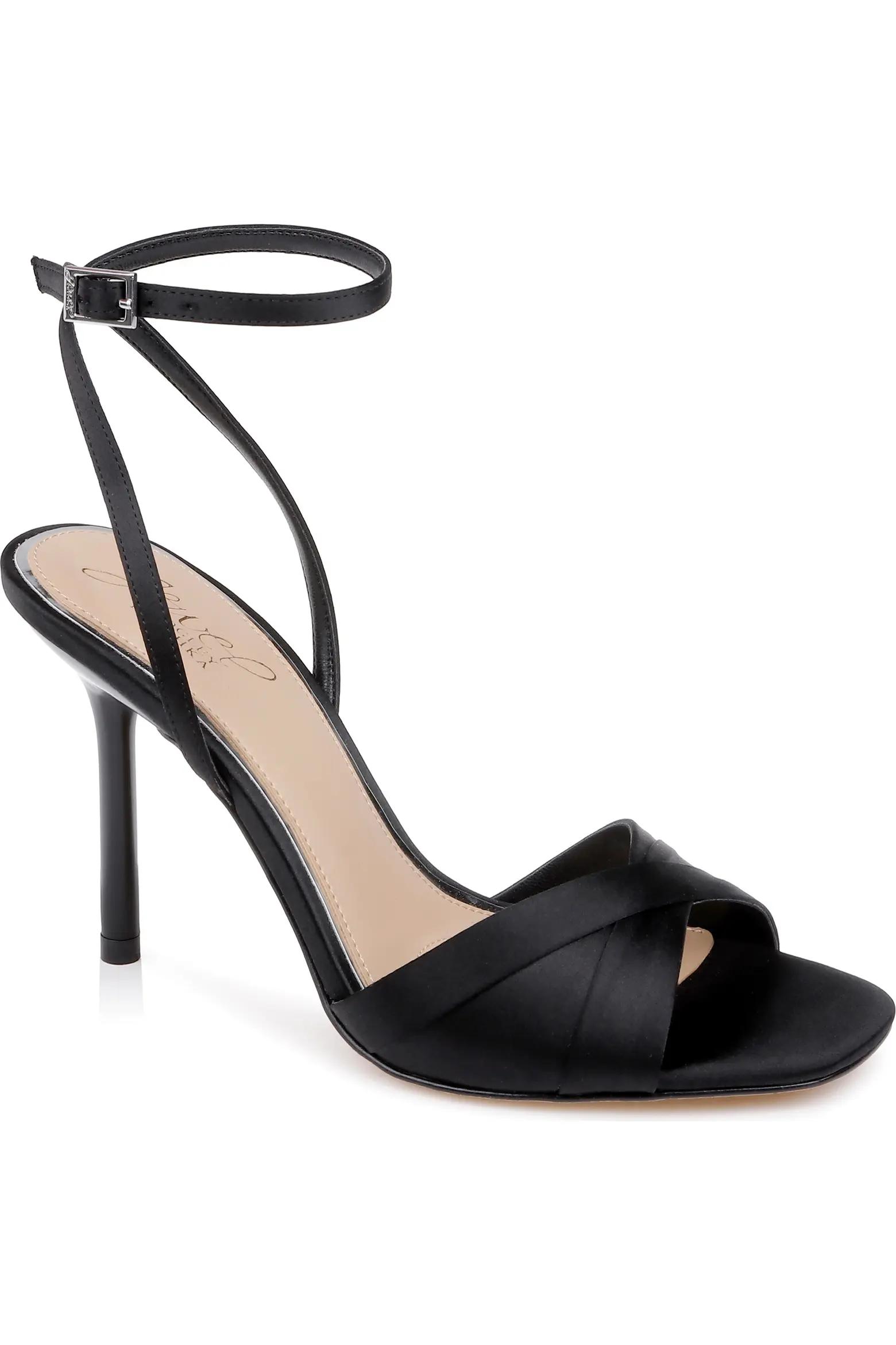 Black Ankle-Strap Heeled Sandals