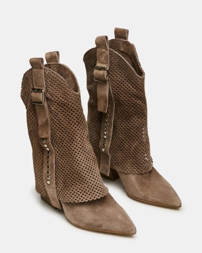 Taupe Perforated Ankle Boots