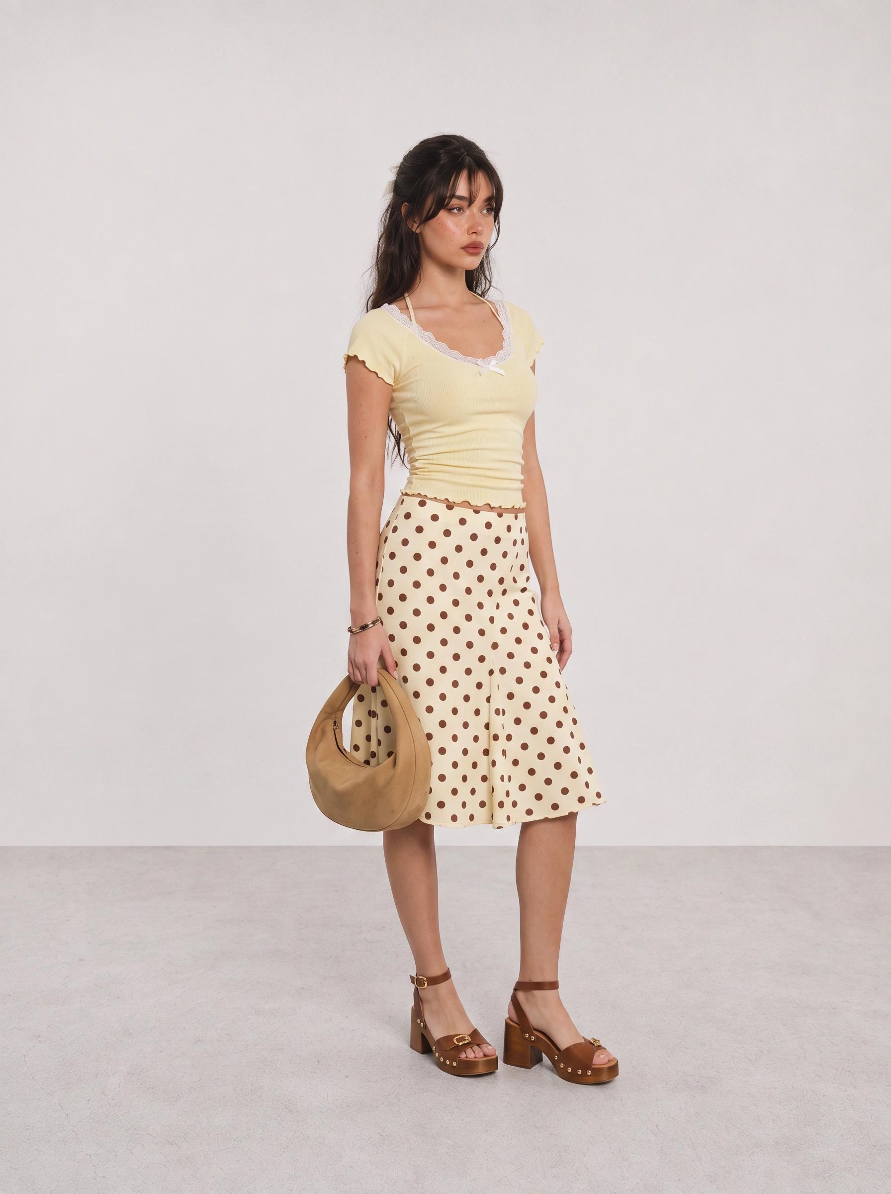 Yellow Ruffle Top and Polka Dot Skirt Outfit