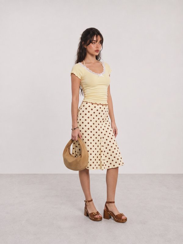 Yellow Ruffle Top and Polka Dot Skirt Outfit