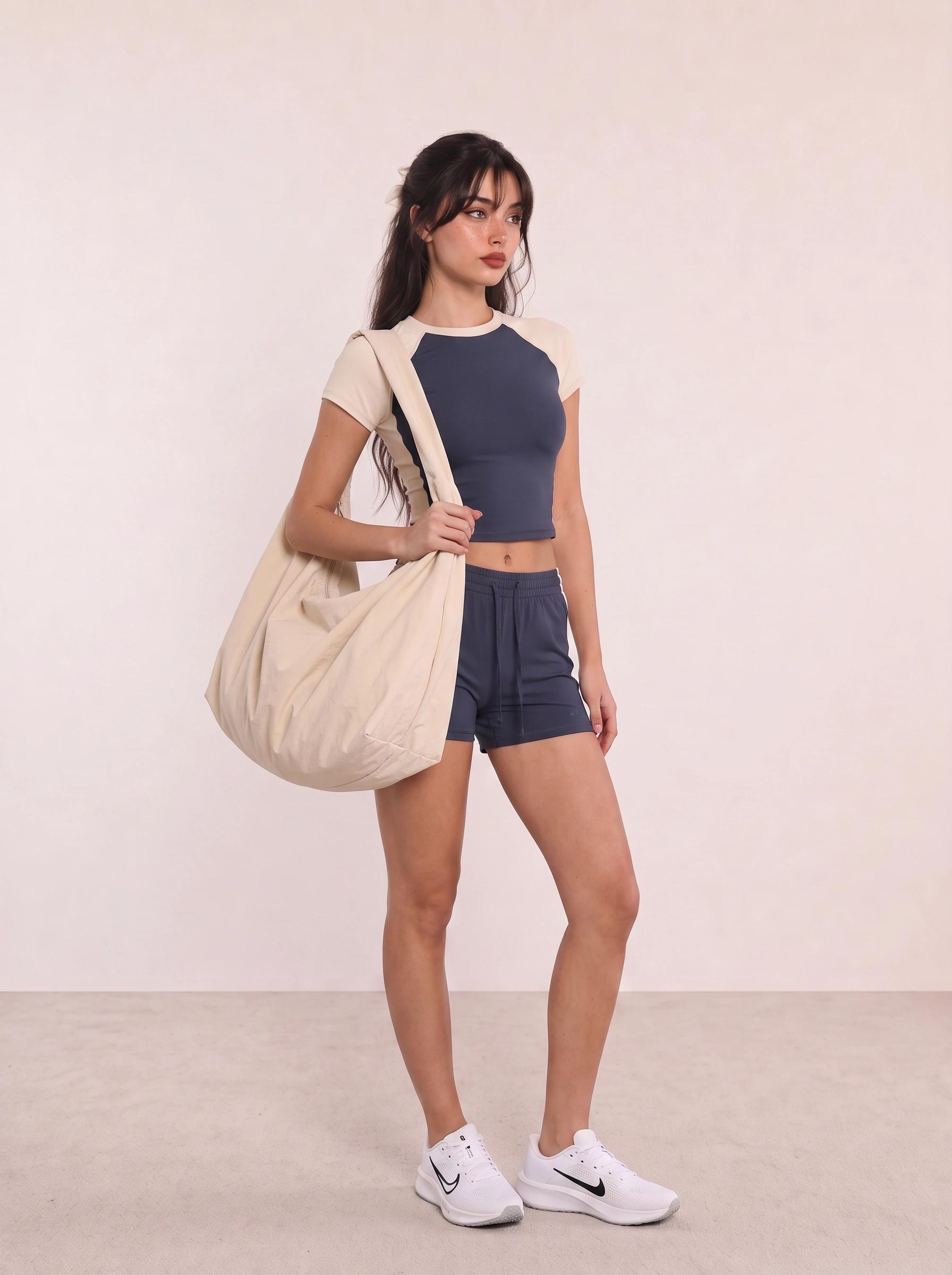 Navy Raglan Top and Running Shorts Athleisure Outfit