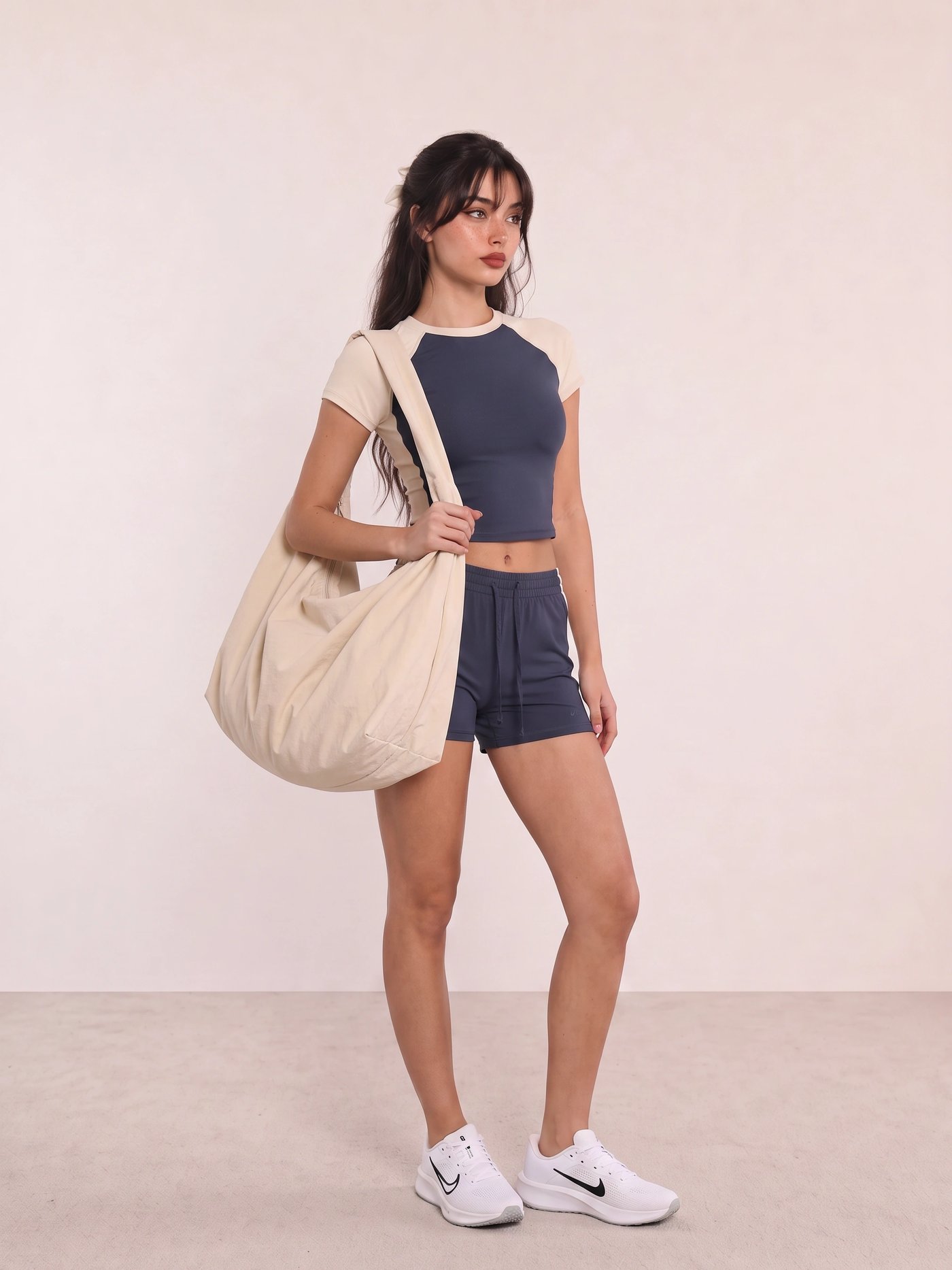 Navy Raglan Top and Running Shorts Athleisure Outfit
