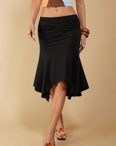 Black Handkerchief Hem Midi Skirt