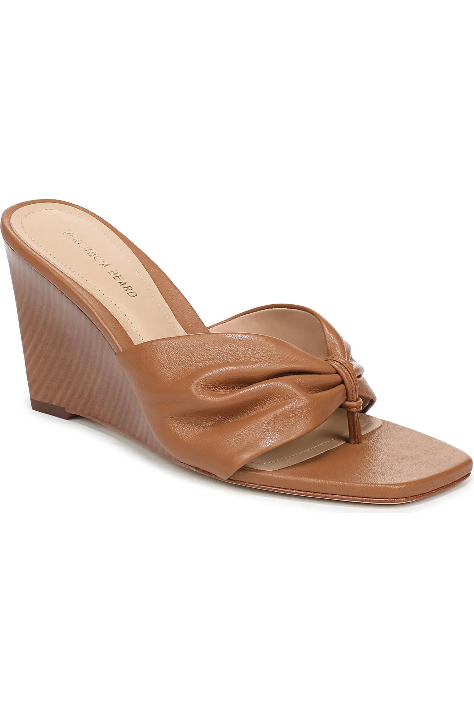 Brown Ruched Wedge Mules
