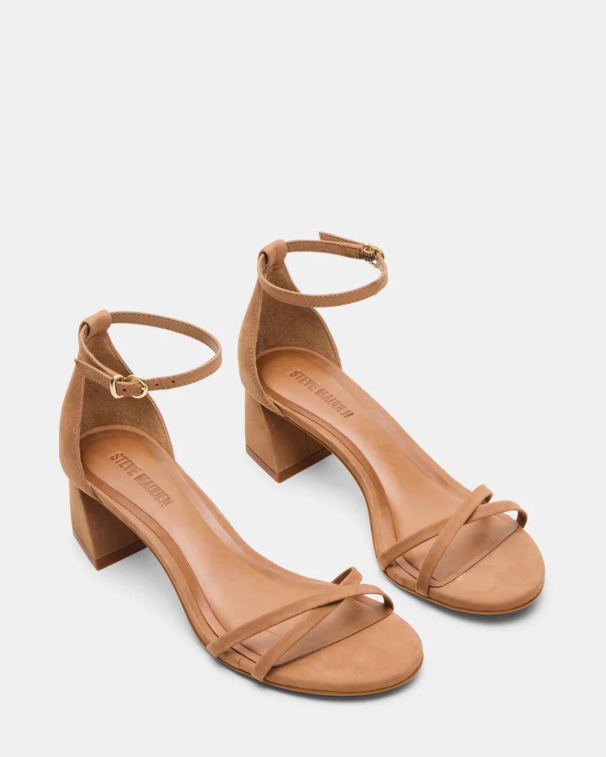 Tan Ankle-Strap Block-Heel Sandals