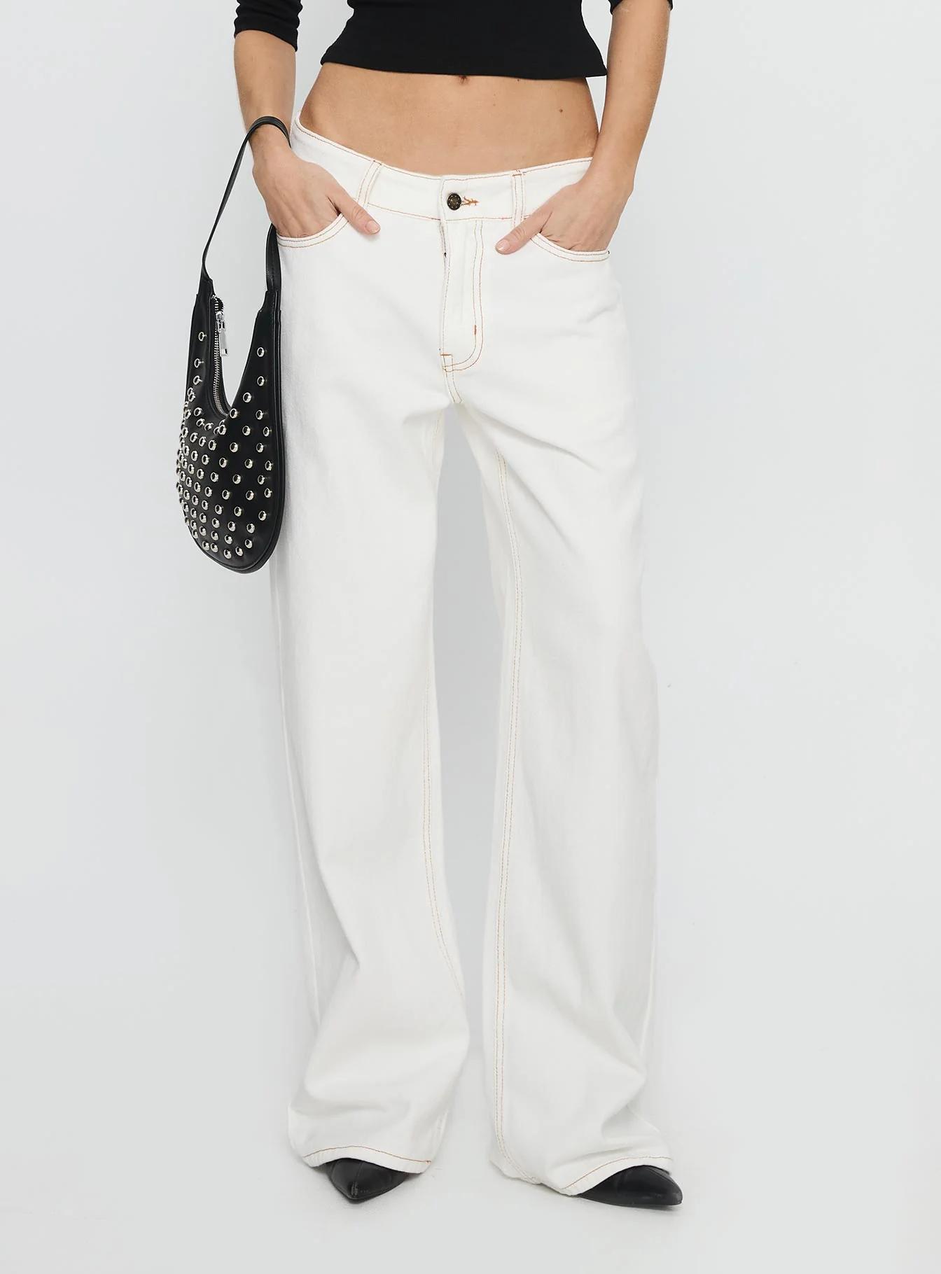 Cream Wide-Leg Jeans