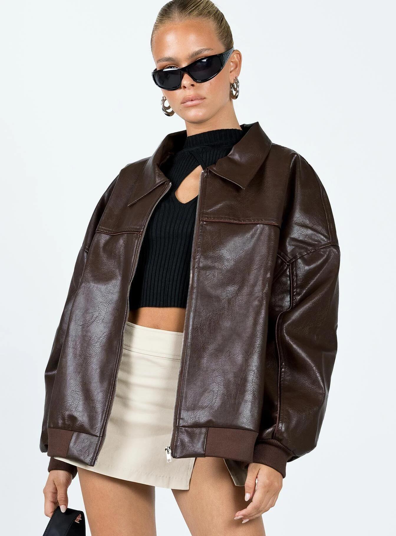 Oversized Brown Leather Jacket