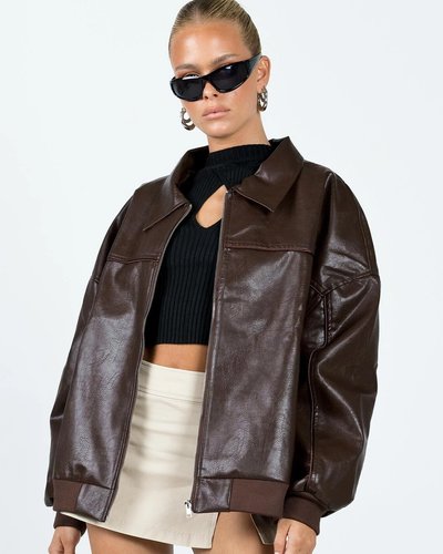 Oversized Brown Leather Jacket