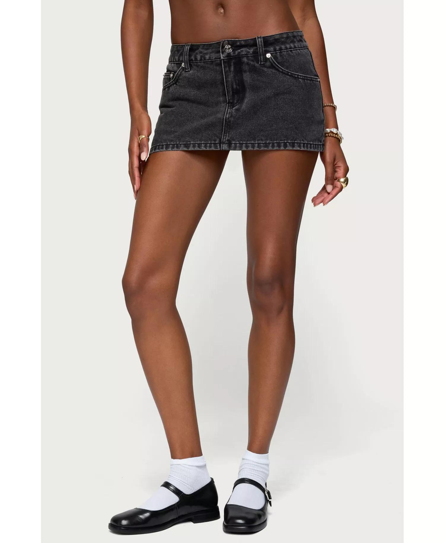 Grey Washed Denim Mini Skirt