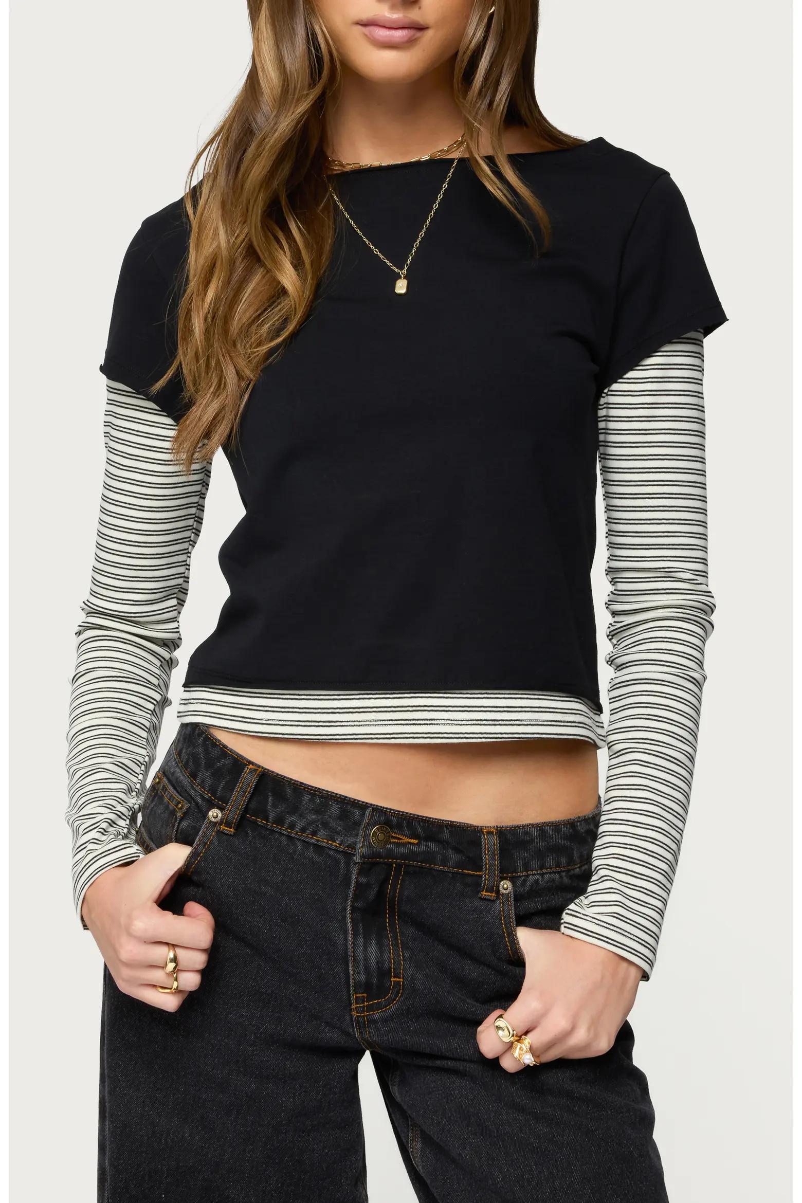 Black Layered Crop Tee