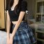 Blue Plaid Pleated Mini Skirt