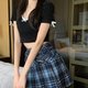 Blue Plaid Pleated Mini Skirt
