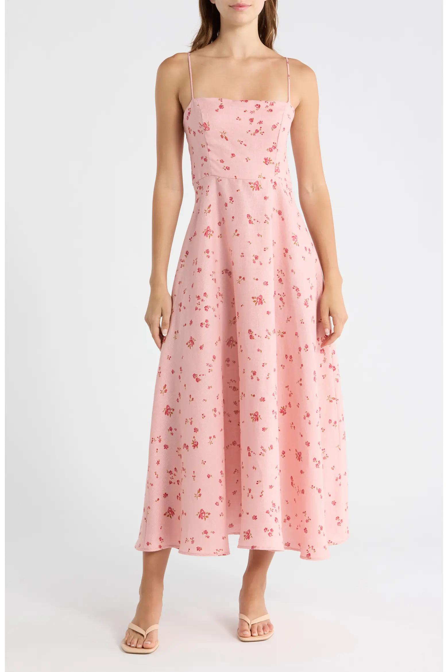 Pink Floral Midi Dress