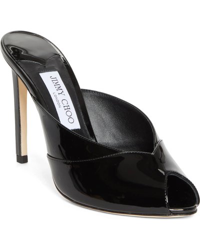 Black Patent Peep-Toe Mule Heels