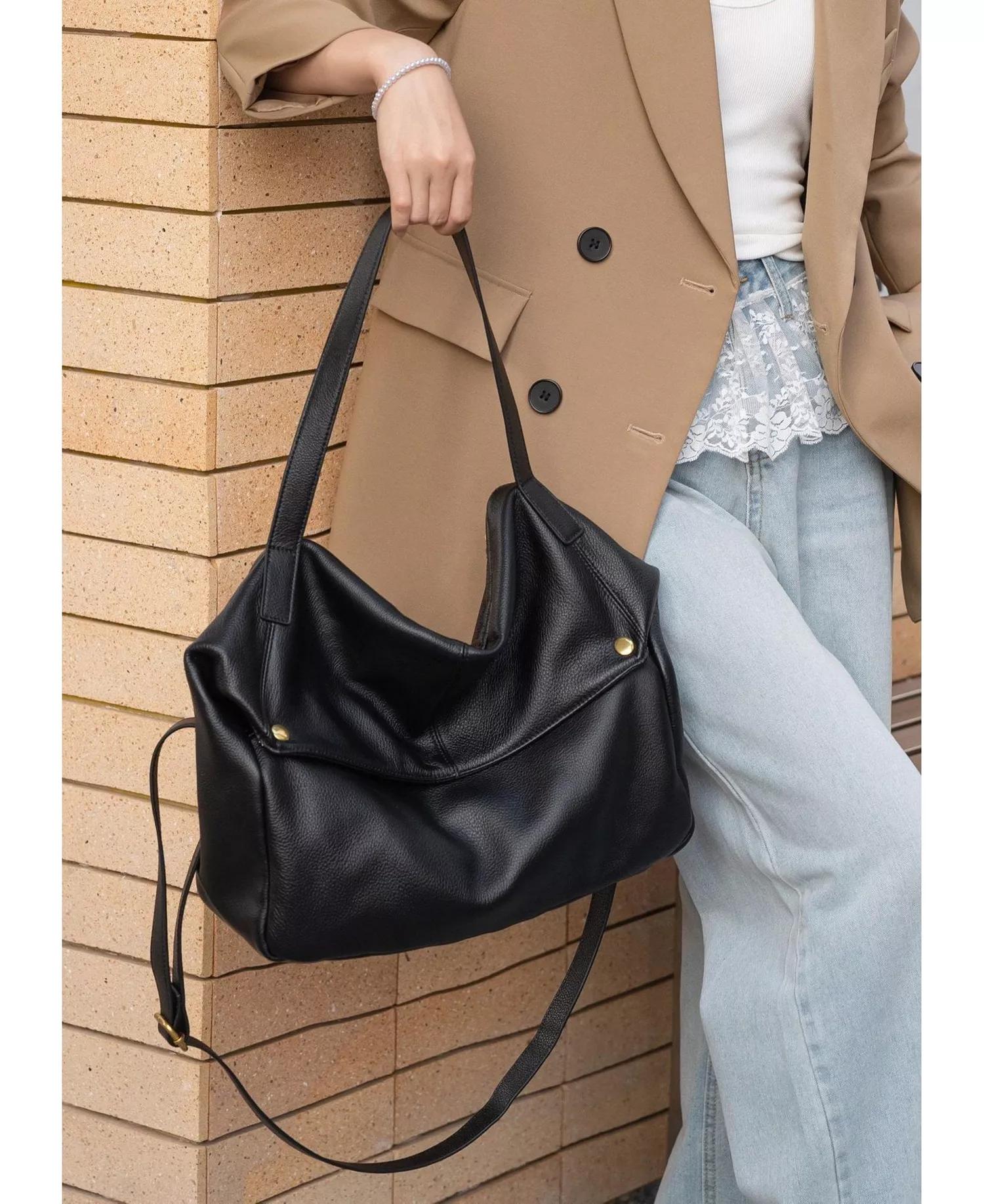 Black Leather Hobo Bag