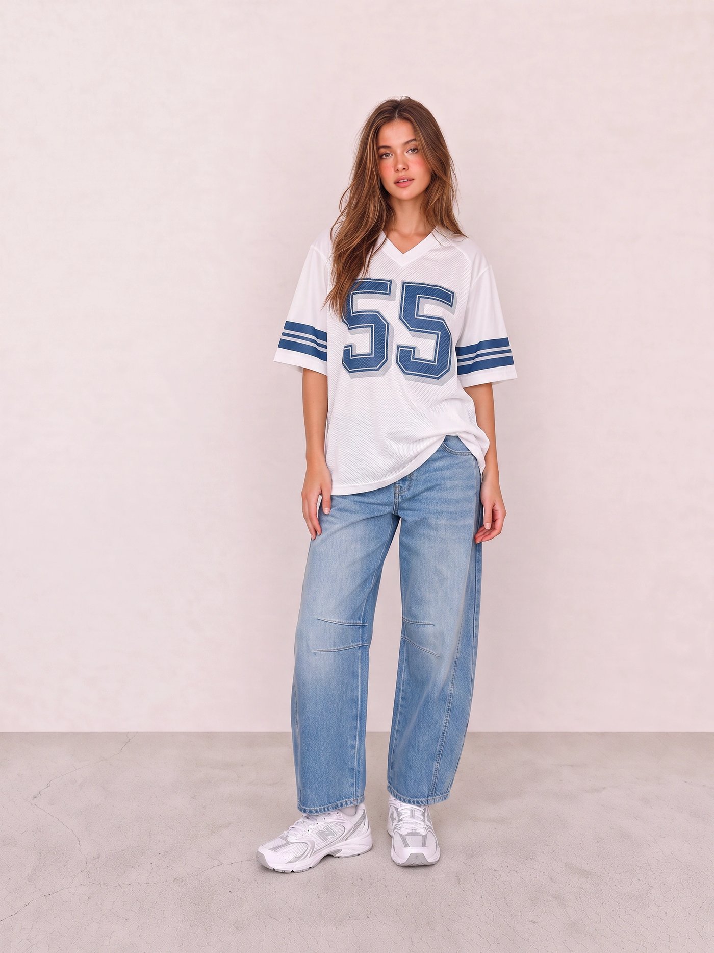 Varsity Jersey and Barrel Jeans Campus Outfit