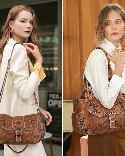 Brown Multi-Buckle Shoulder Bag