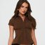Brown Button-Front Peplum Top