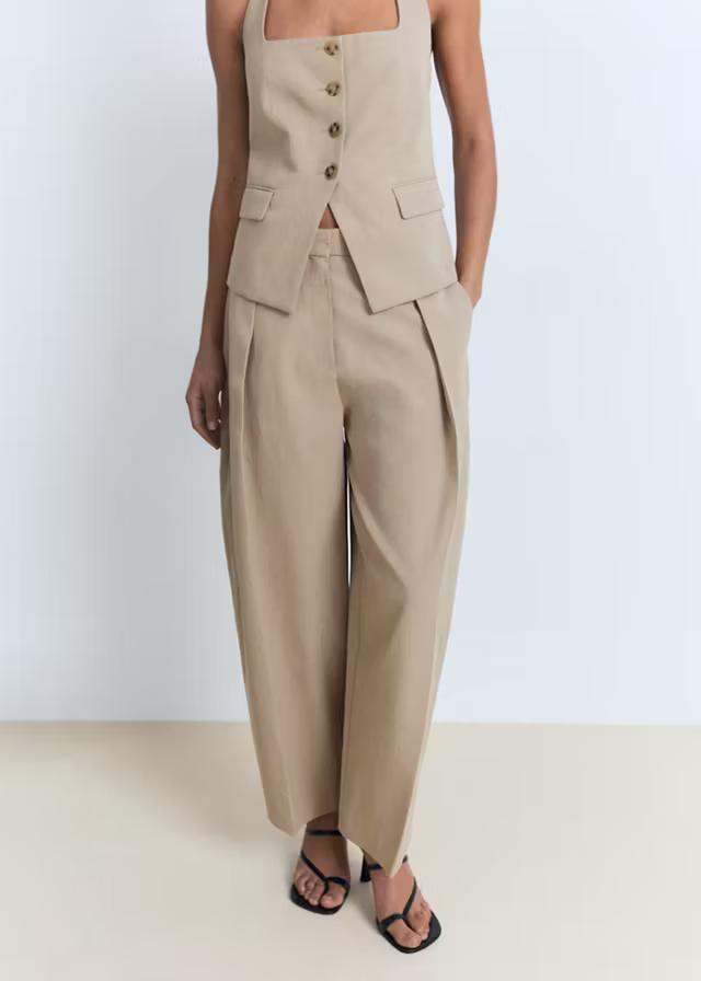 Beige Pleated Trousers