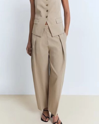 Beige Pleated Trousers