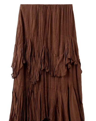 Brown Crinkle Ruffle Midi Skirt