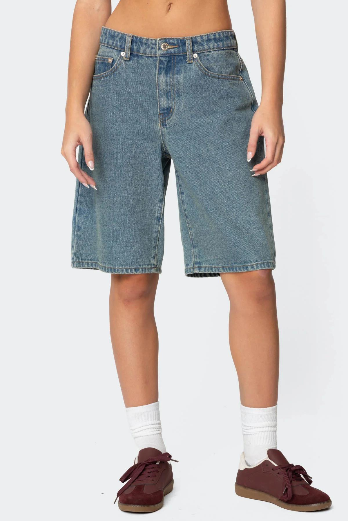 Light-Wash Denim Bermuda Shorts