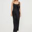 Black Satin Slip Maxi Dress with Front Slit