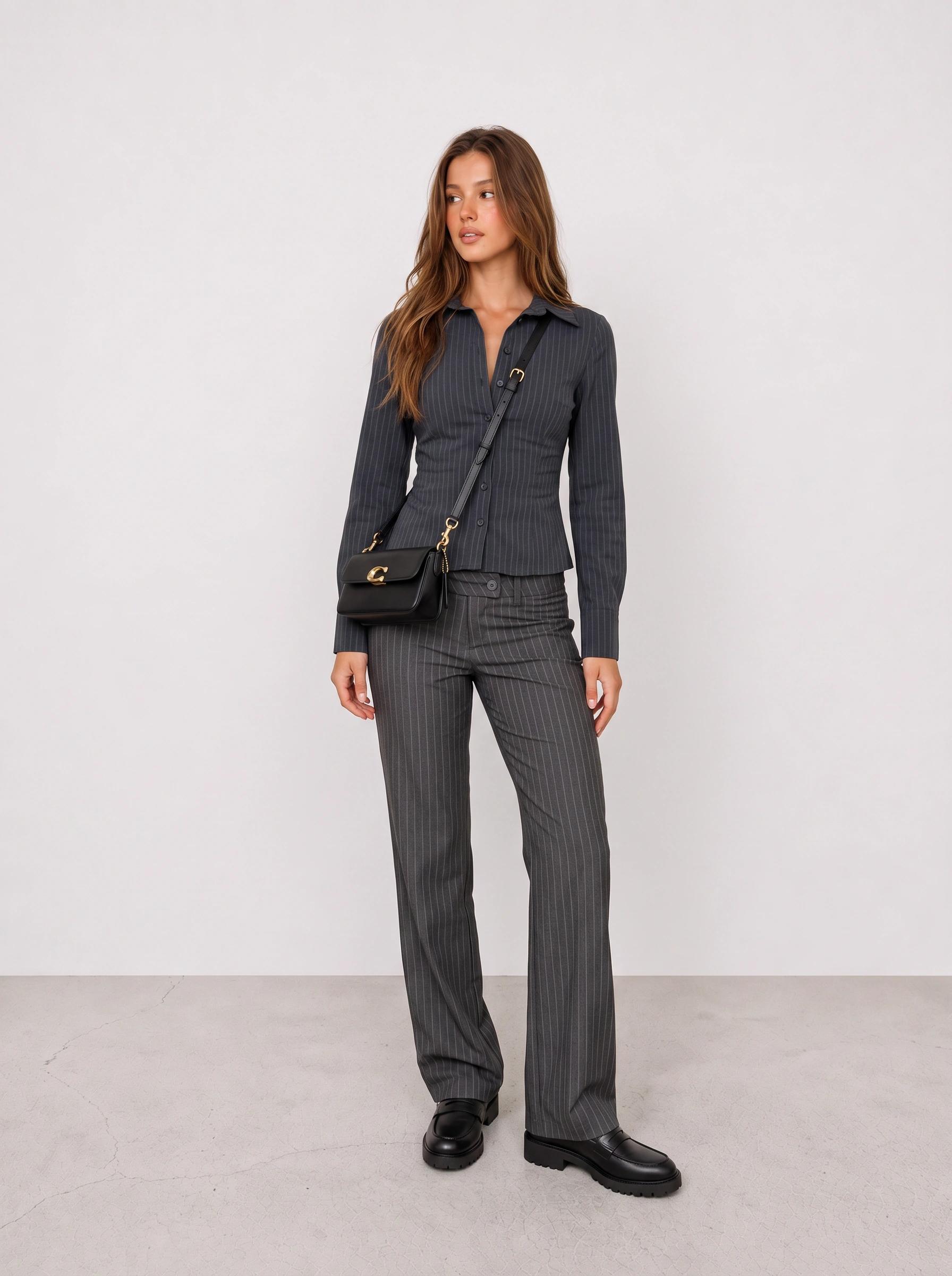 Charcoal Pinstripe Suit Office Outfit