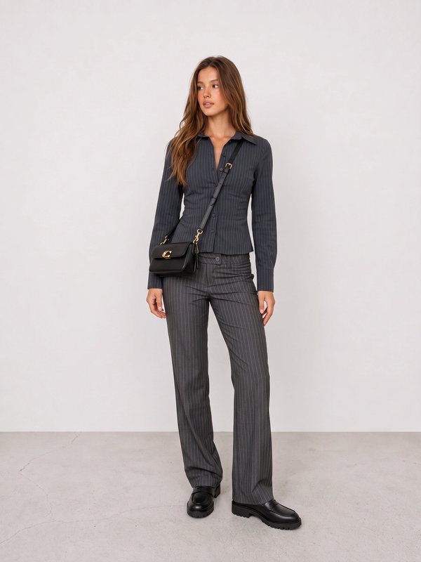 Charcoal Pinstripe Suit Office Outfit