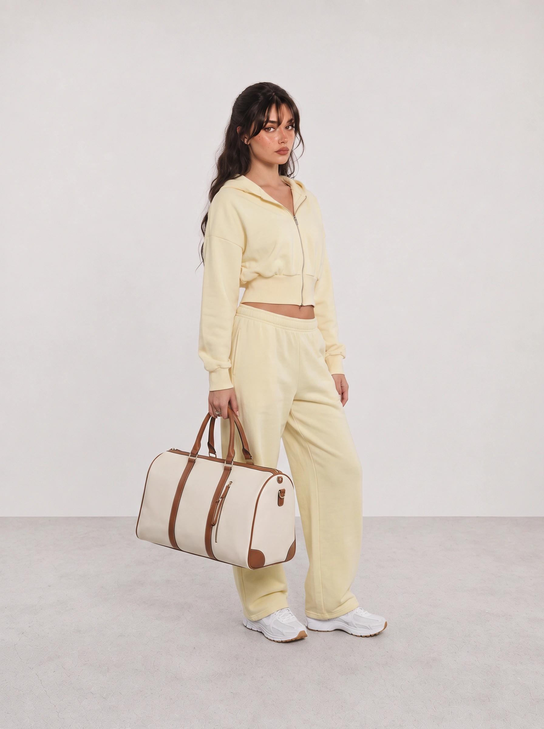 Yellow Lounge Set and Weekender Bag Outfit