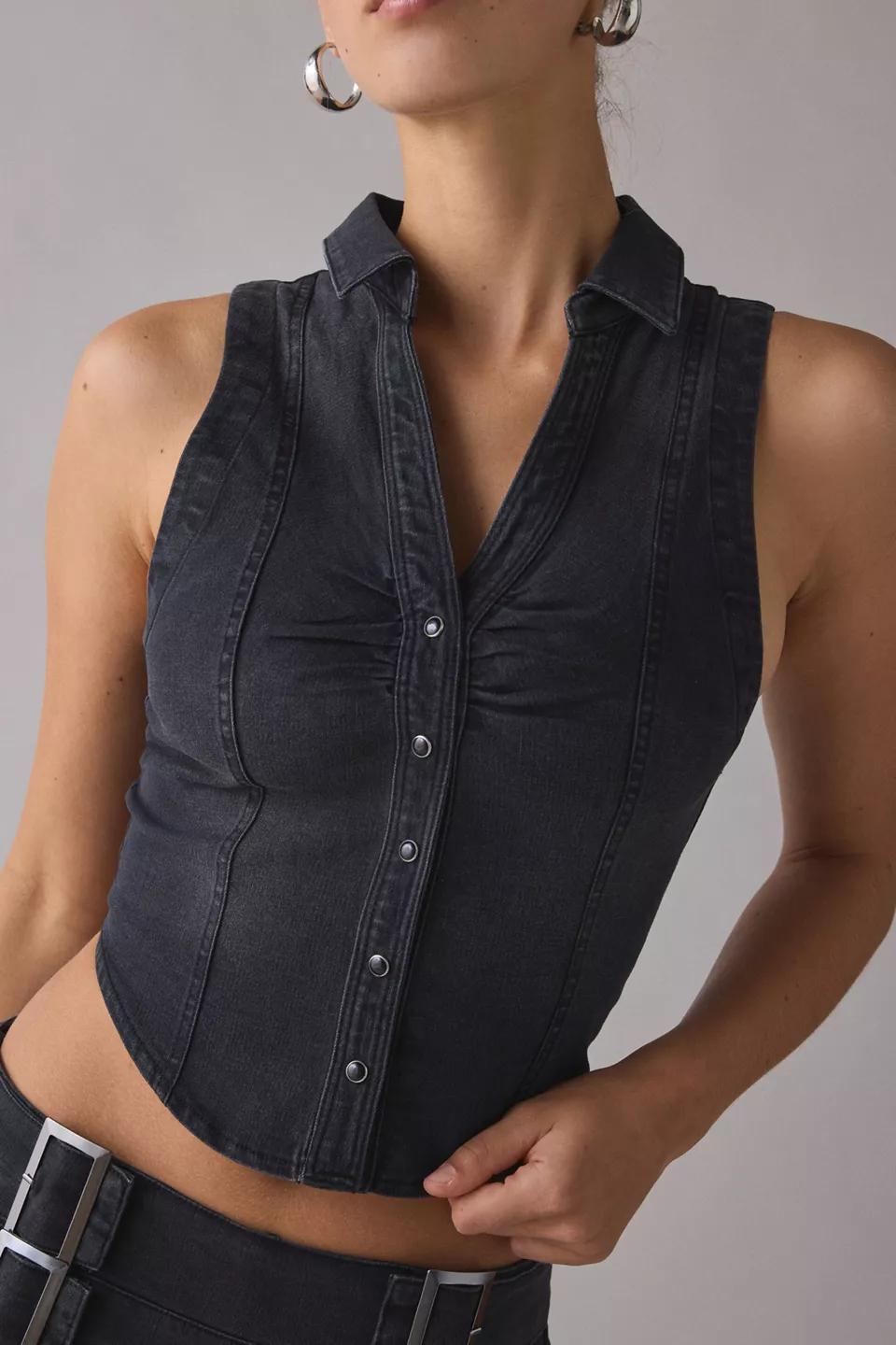 Black Button-Front Vest