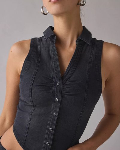 Black Button-Front Vest