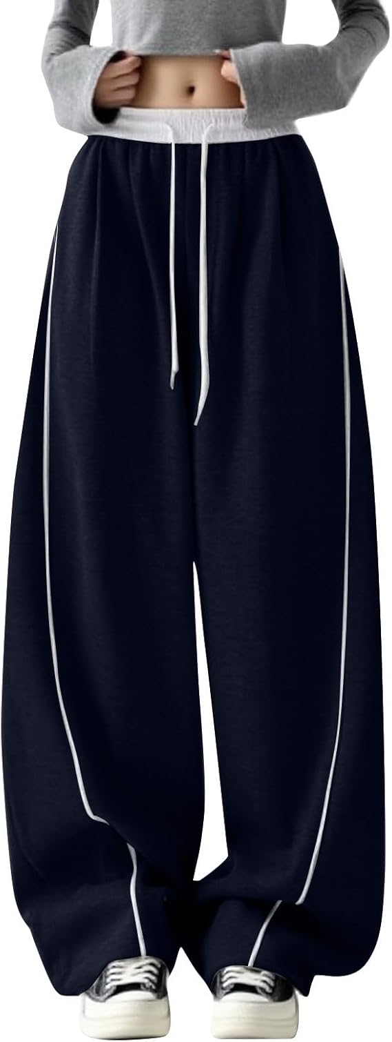 Navy Striped Wide-Leg Pants